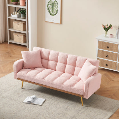 Canapé-lit rose de 175 cm avec canapé Teddy réglable pour petits espaces, salon et chambre