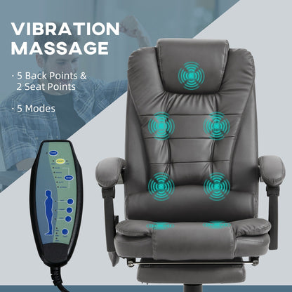 Chaise de bureau de massage par vibrations à 7 points, chaise de jeu en cuir PU avec support lombaire et repose-pieds rétractable