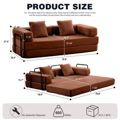 Canapé-lit convertible de 78,8 cm avec coussin de soutien dorsal et accoudoirs