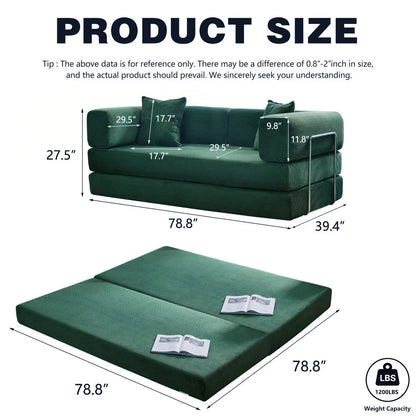 Canapé-lit convertible de 78,8 cm avec coussin de soutien dorsal et accoudoirs