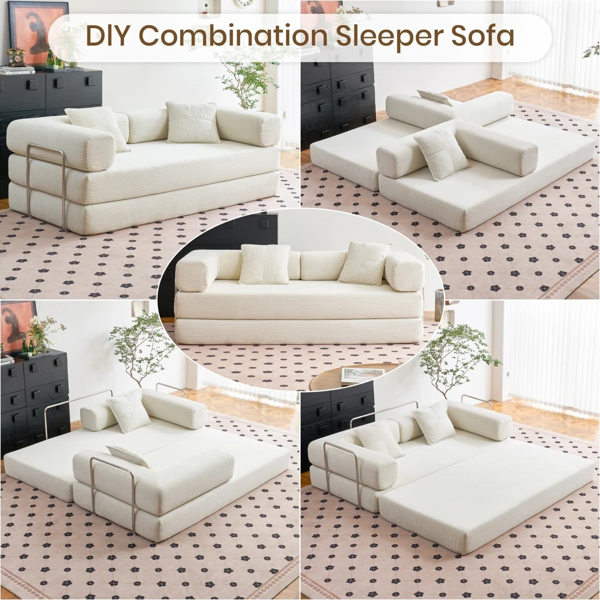 Canapé-lit convertible de 78,8 cm avec coussin de soutien dorsal et accoudoirs