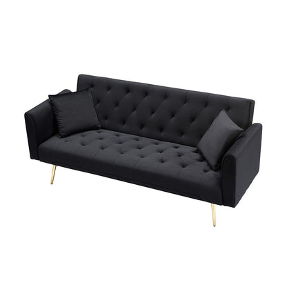 Canapé double pliable de 71 pouces, de style rétro américain, en velours noir