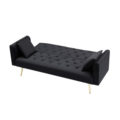 Canapé double pliable de 71 pouces, de style rétro américain, en velours noir