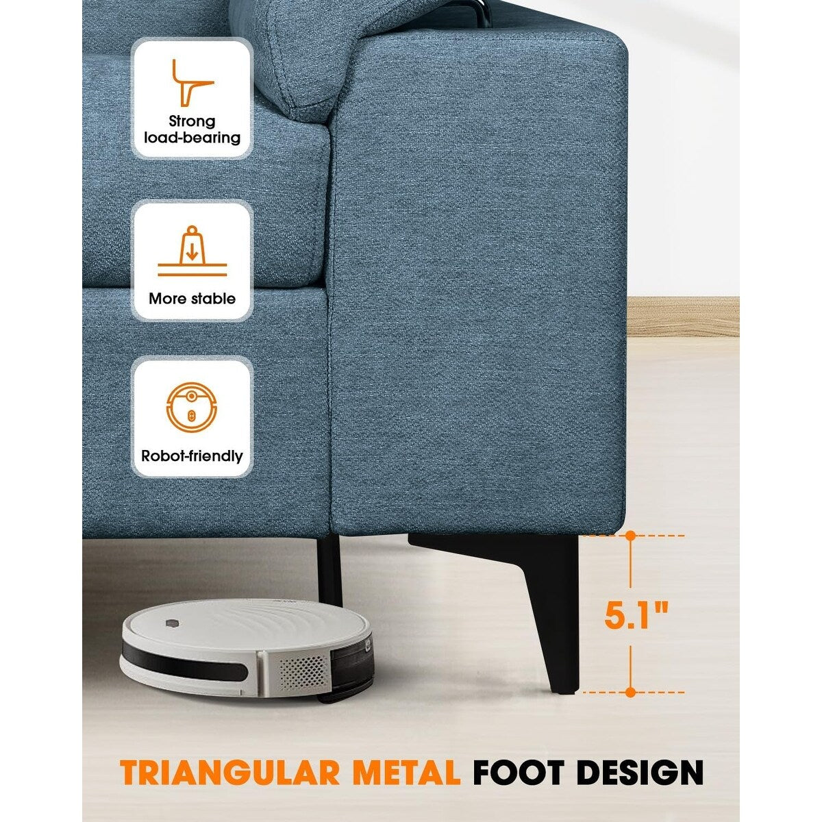 Canapé 2 places en chenille 71,25 po – Assise profonde avec coussin 8 places, accoudoir convertible et housse amovible