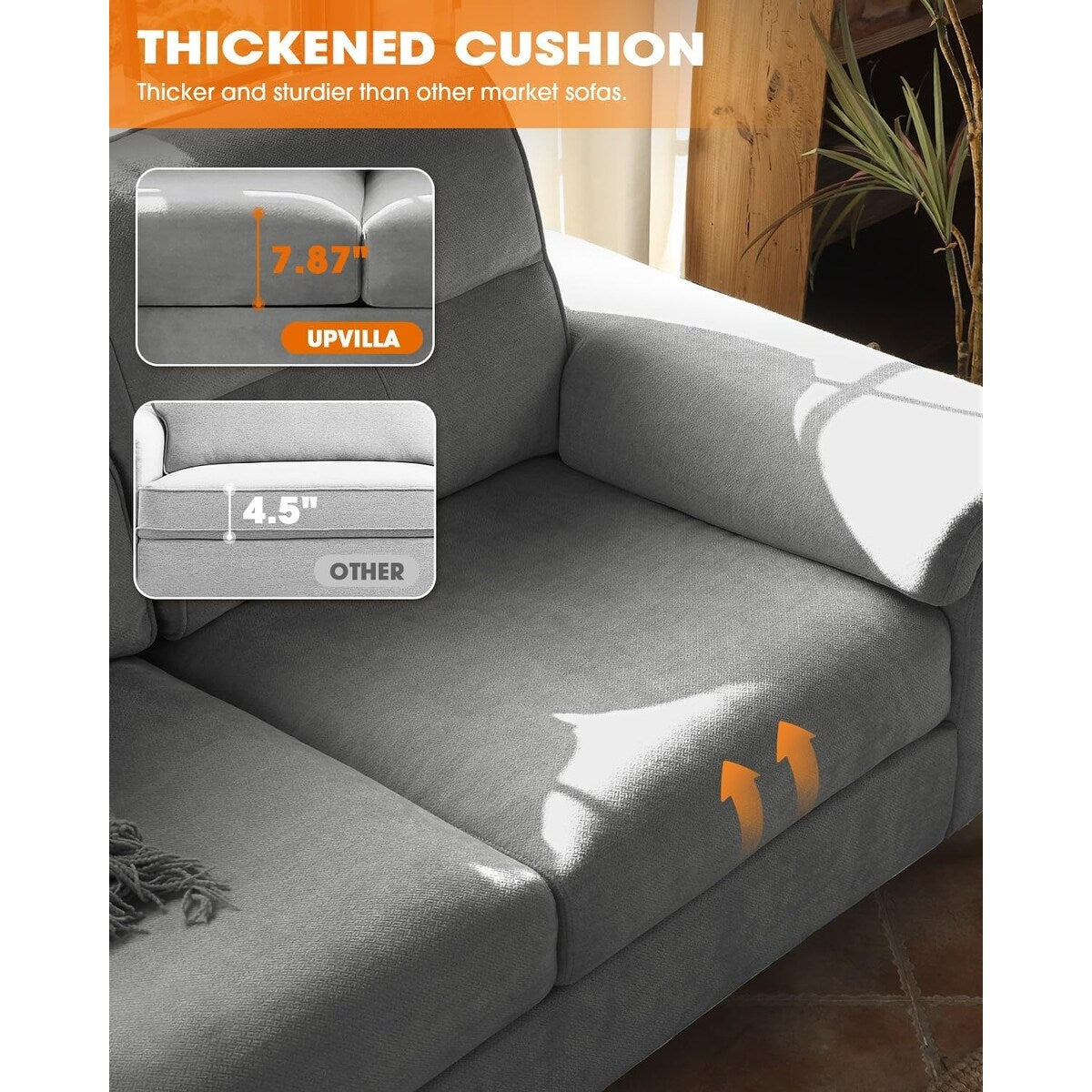 Canapé 2 places en chenille 71,25 po – Assise profonde avec coussin 8 places, accoudoir convertible et housse amovible