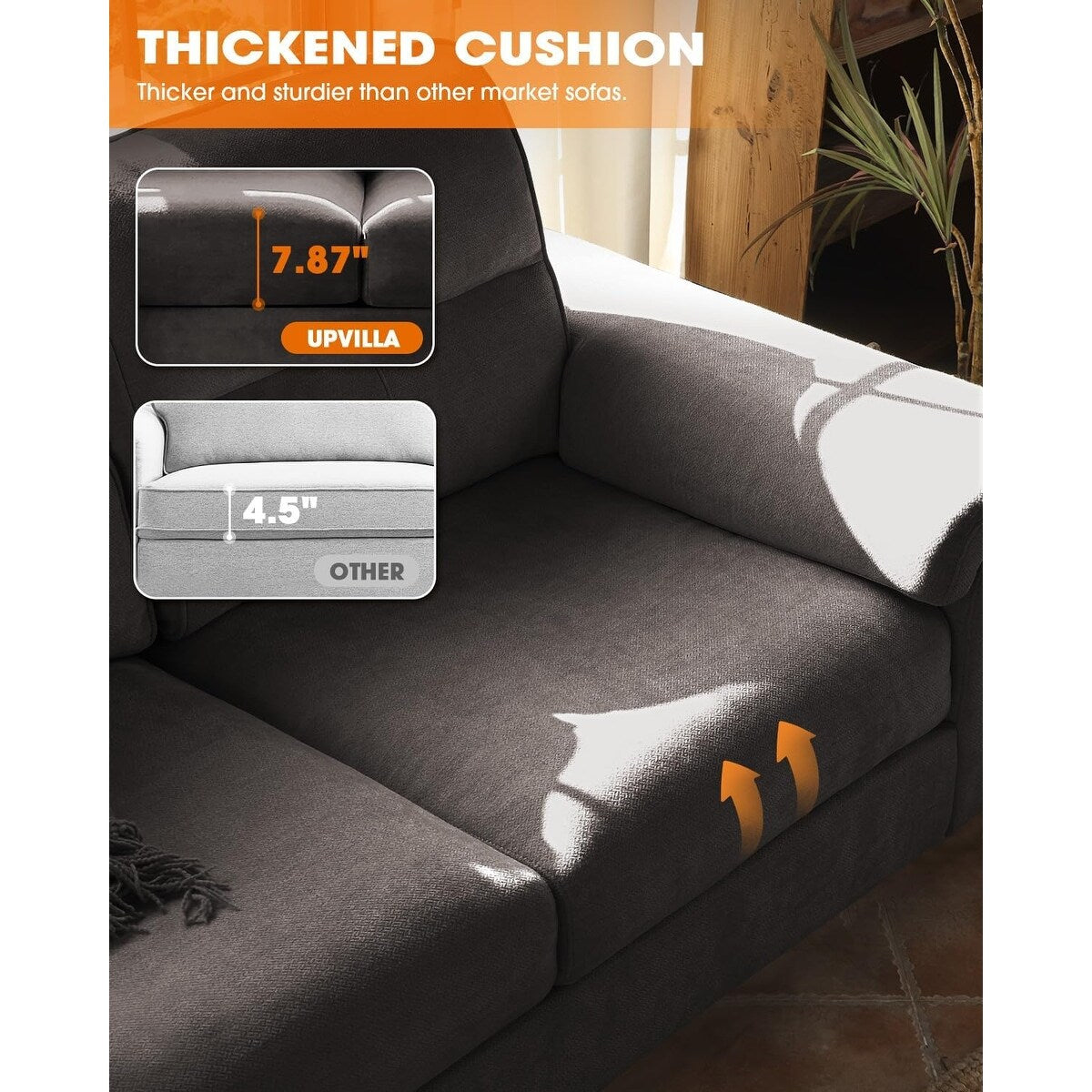 Canapé 2 places en chenille 71,25 po – Assise profonde avec coussin 8 places, accoudoir convertible et housse amovible