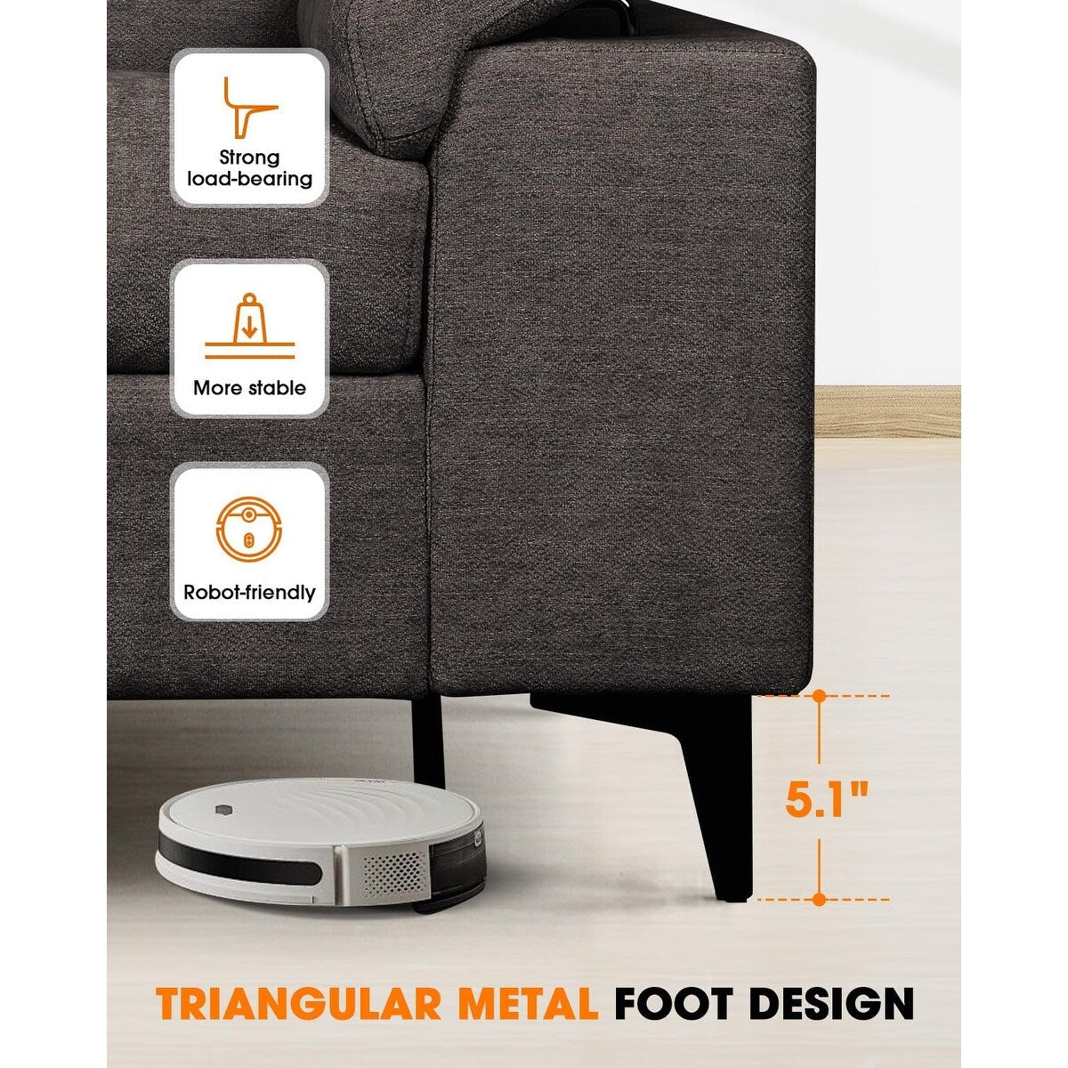 Canapé 2 places en chenille 71,25 po – Assise profonde avec coussin 8 places, accoudoir convertible et housse amovible