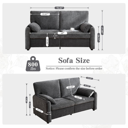 Canapé 2 places en chenille 71,28 pouces, confort nuageux avec éponge haute résilience, design minimaliste moderne