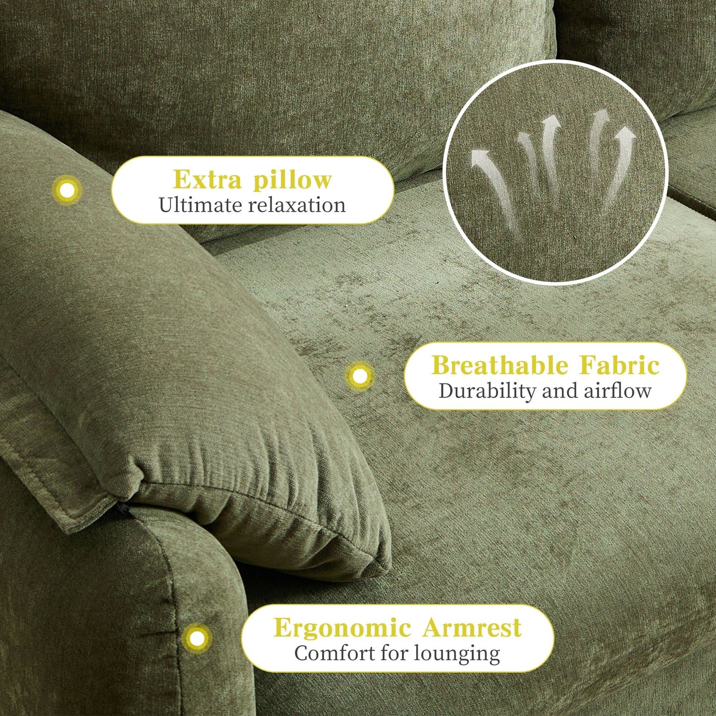 Canapé 2 places en chenille 71,28 pouces, confort nuageux avec éponge haute résilience, design minimaliste moderne