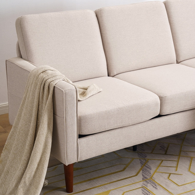 Canapé d'intérieur modulaire 3 places avec accoudoirs en lin de 71,65 po de largeur et pédales Concubine, beige