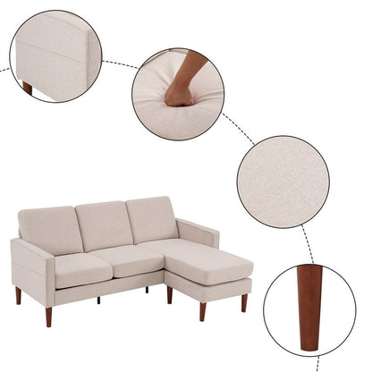 Canapé d'intérieur modulaire 3 places avec accoudoirs en lin de 71,65 po de largeur et pédales Concubine, beige