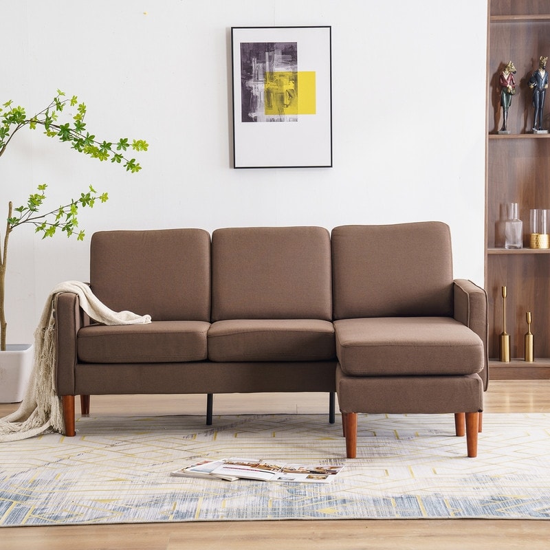 Canapé d'intérieur modulaire 3 places avec accoudoirs en lin de 71,65 po de largeur et pédales Concubine, beige