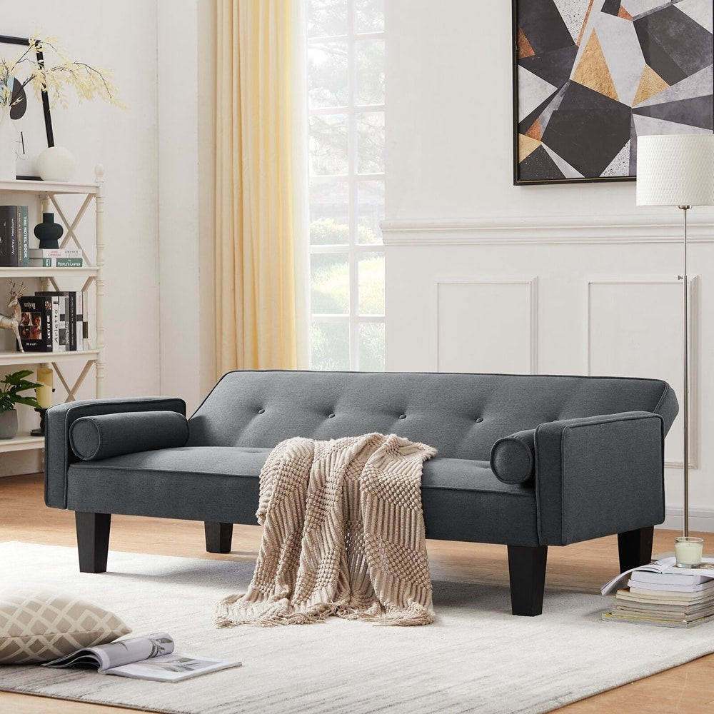 Canapé-lit convertible moderne en tissu de lin avec accoudoirs amovibles