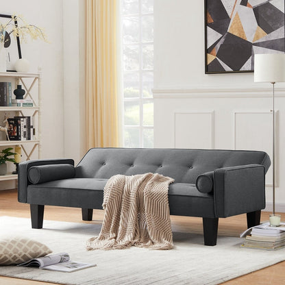 Canapé-lit convertible moderne en tissu de lin avec accoudoirs amovibles