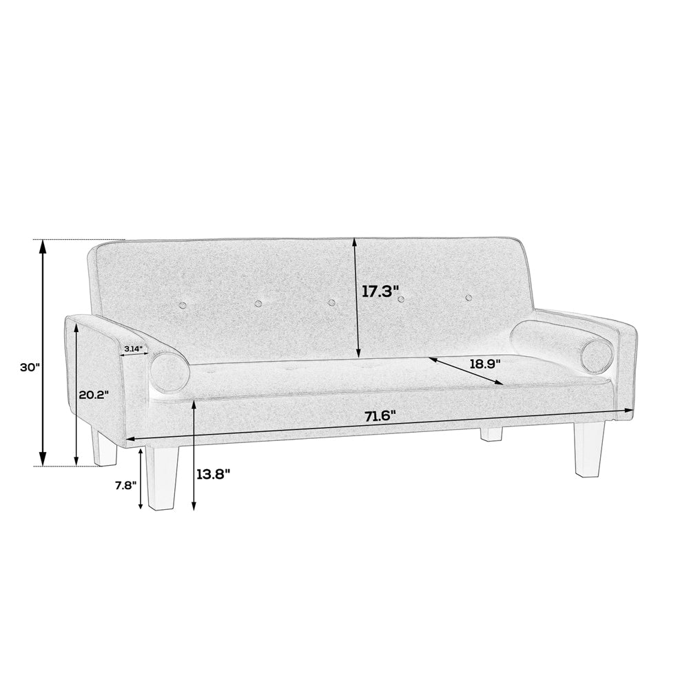 Canapé-lit convertible moderne en tissu de lin avec accoudoirs amovibles