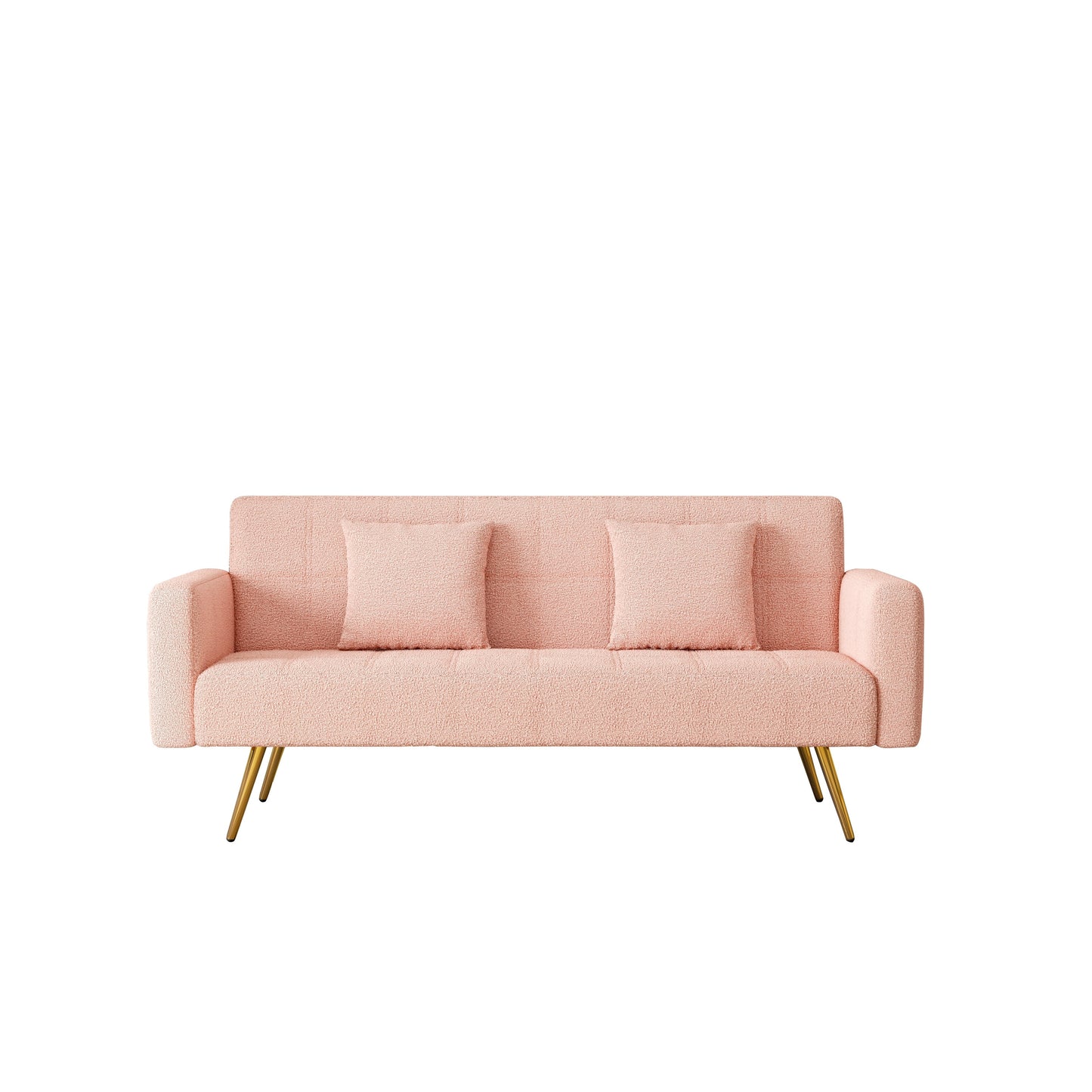 Canapé-lit en polaire rose avec deux coussins décoratifs - 31,10 x 71,70 x 31,89