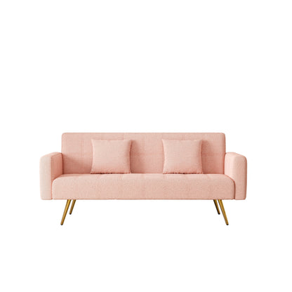 Canapé-lit en polaire rose avec deux coussins décoratifs - 31,10 x 71,70 x 31,89