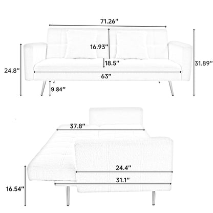 Canapé-lit en polaire rose avec deux coussins décoratifs - 31,10 x 71,70 x 31,89