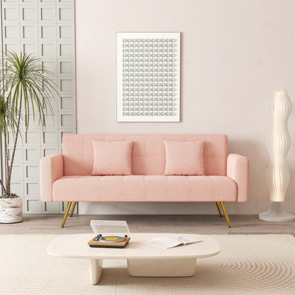 Canapé-lit en polaire rose avec deux coussins décoratifs - 31,10 x 71,70 x 31,89