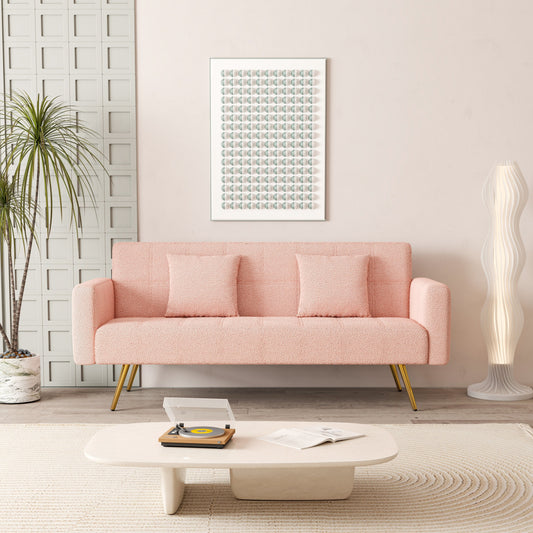 Canapé-lit en polaire rose avec deux coussins décoratifs - 31,10 x 71,70 x 31,89