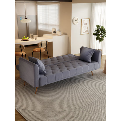 Canapé-lit convertible double pliant capitonné gris - 19,00 x 71,00 x 30,00