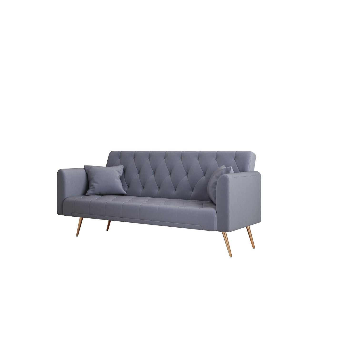 Canapé-lit convertible double pliant capitonné gris - 19,00 x 71,00 x 30,00