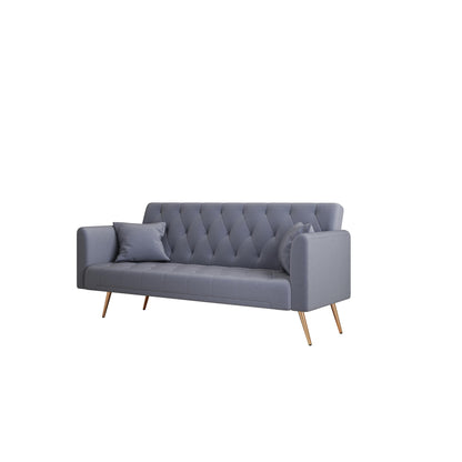 Canapé-lit convertible double pliant capitonné gris - 19,00 x 71,00 x 30,00