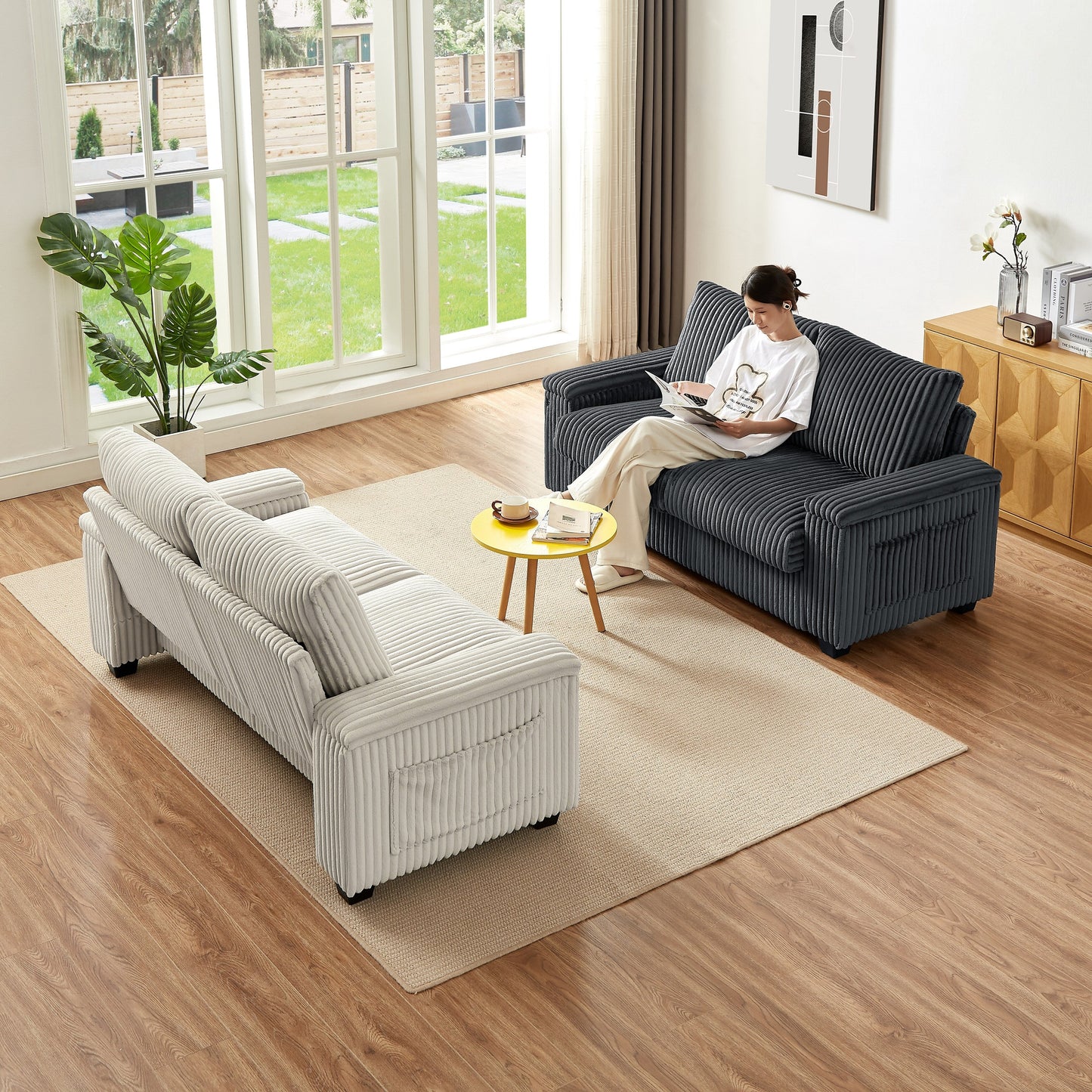 Canapé causeuse en tissu 71 avec accoudoir carré et port USB pour le salon