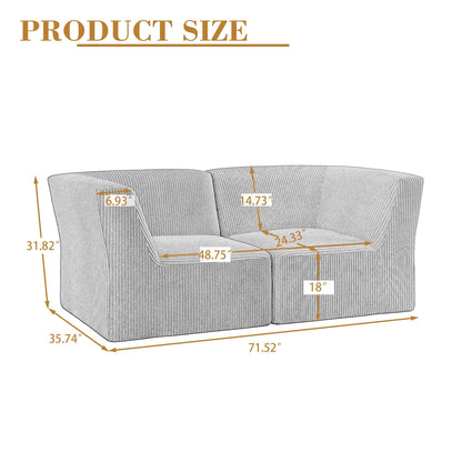 Canapé sectionnel modulaire en velours côtelé de 71 W, entièrement moulé en éponge