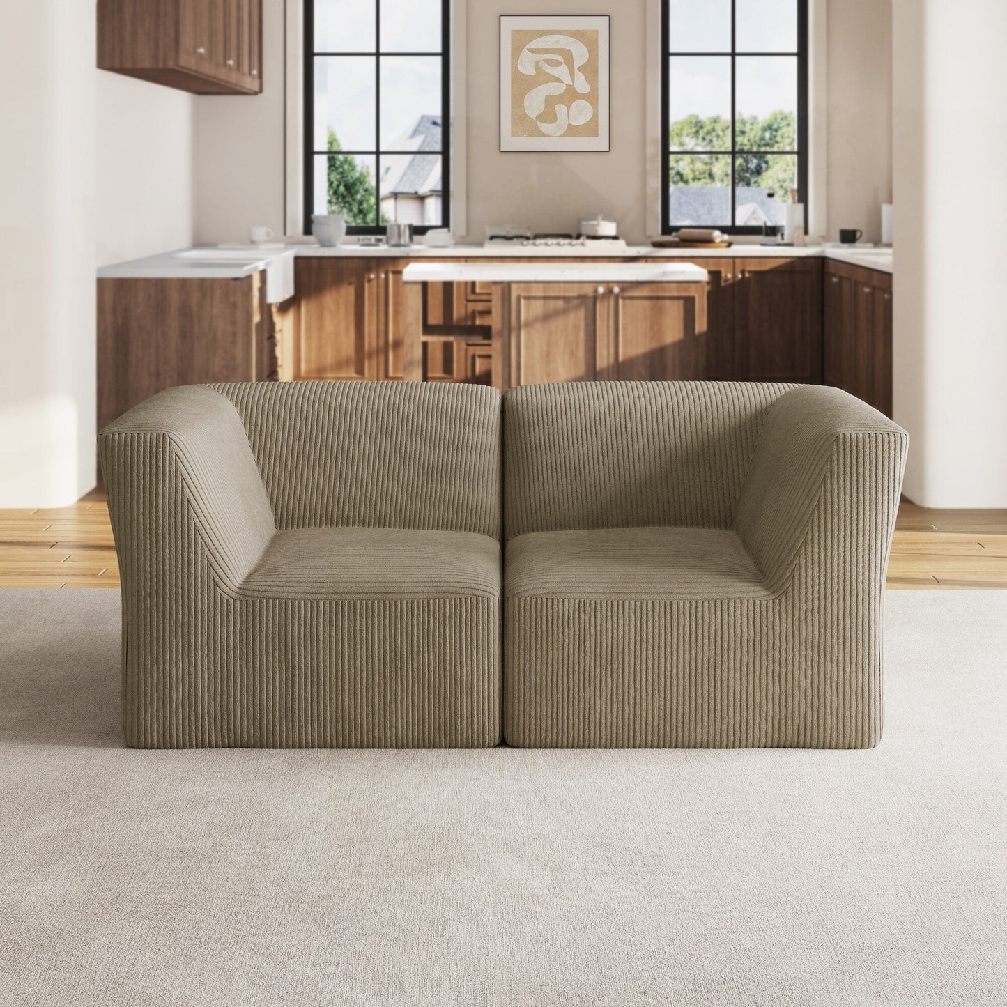 Canapé sectionnel modulaire en velours côtelé de 71 W, entièrement moulé en éponge