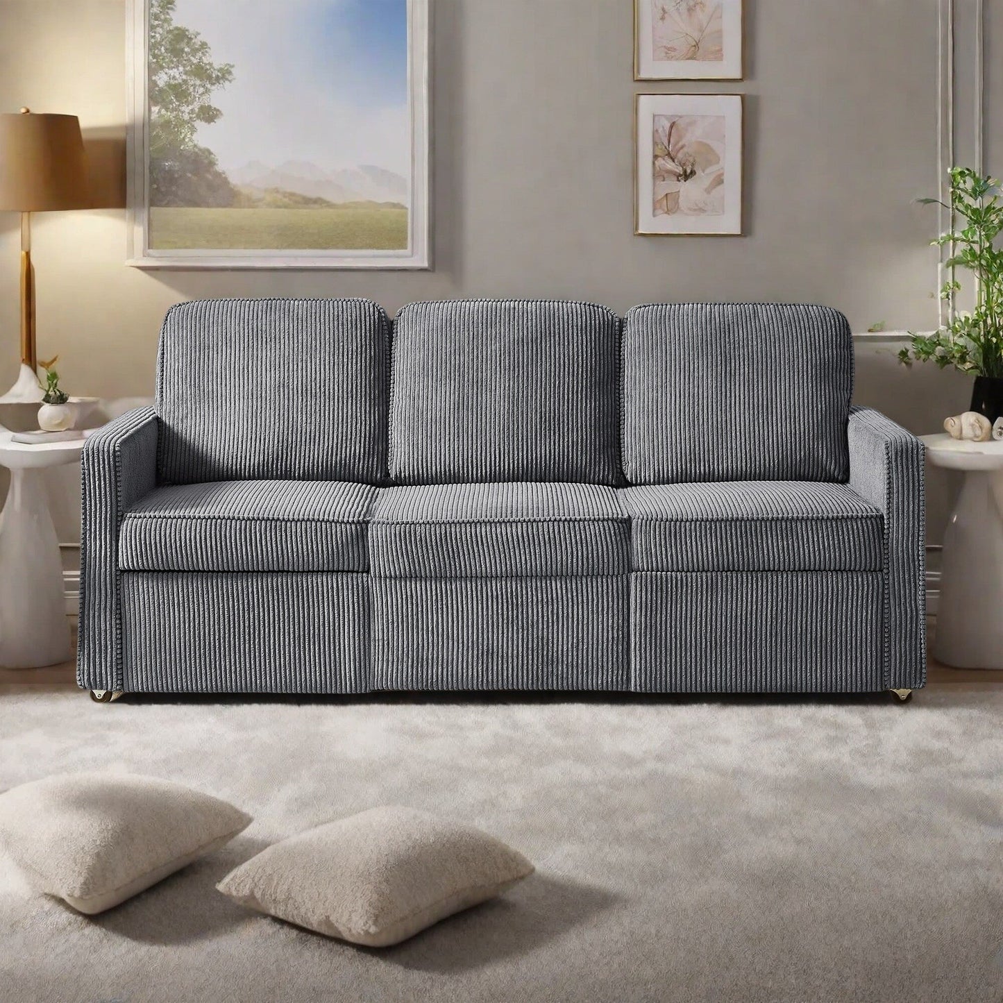 Canapé 3 places en velours côtelé 72,64 avec coussins en éponge haute densité et à ressorts