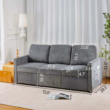 Canapé 3 places en velours côtelé 72,64 avec coussins en éponge haute densité et à ressorts