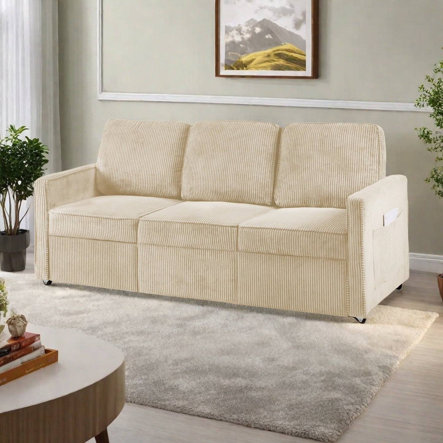 Canapé 3 places en velours côtelé 72,64 avec coussins en éponge haute densité et à ressorts