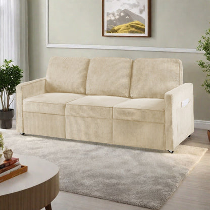 Canapé 3 places en velours côtelé 72,64 avec coussins en éponge haute densité et à ressorts