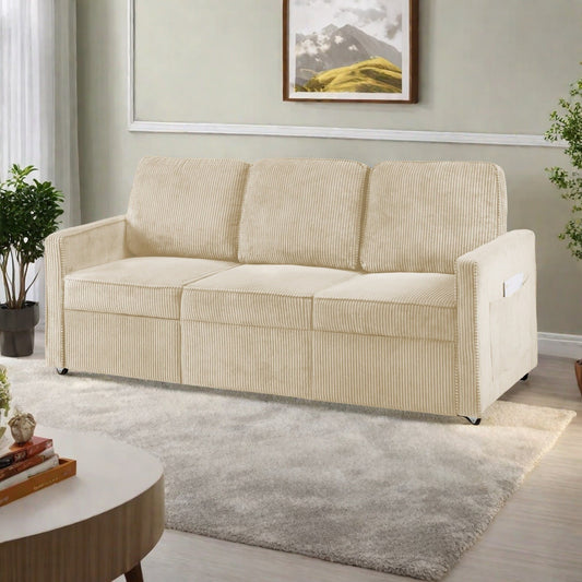 Canapé 3 places en velours côtelé 72,64 avec coussins en éponge haute densité et à ressorts