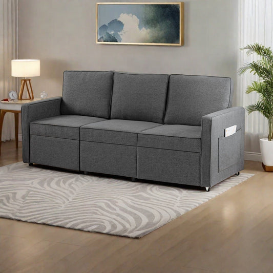 Canapé 3 places en lin 72,64 pouces avec coussins en éponge haute densité pour salon et chambre