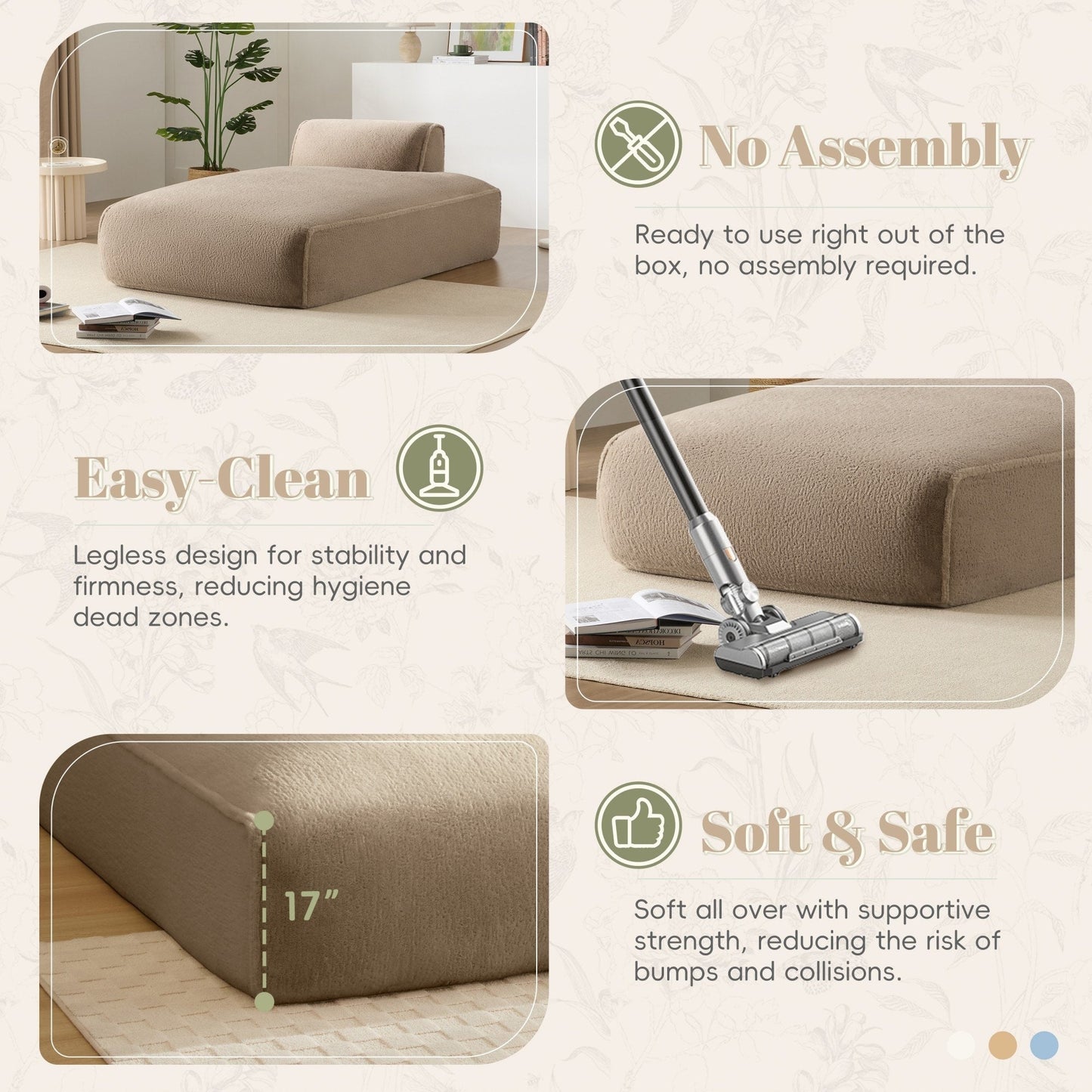 Canapé-lit modulaire surdimensionné de 72 pouces, spacieux et rempli de mousse compressée