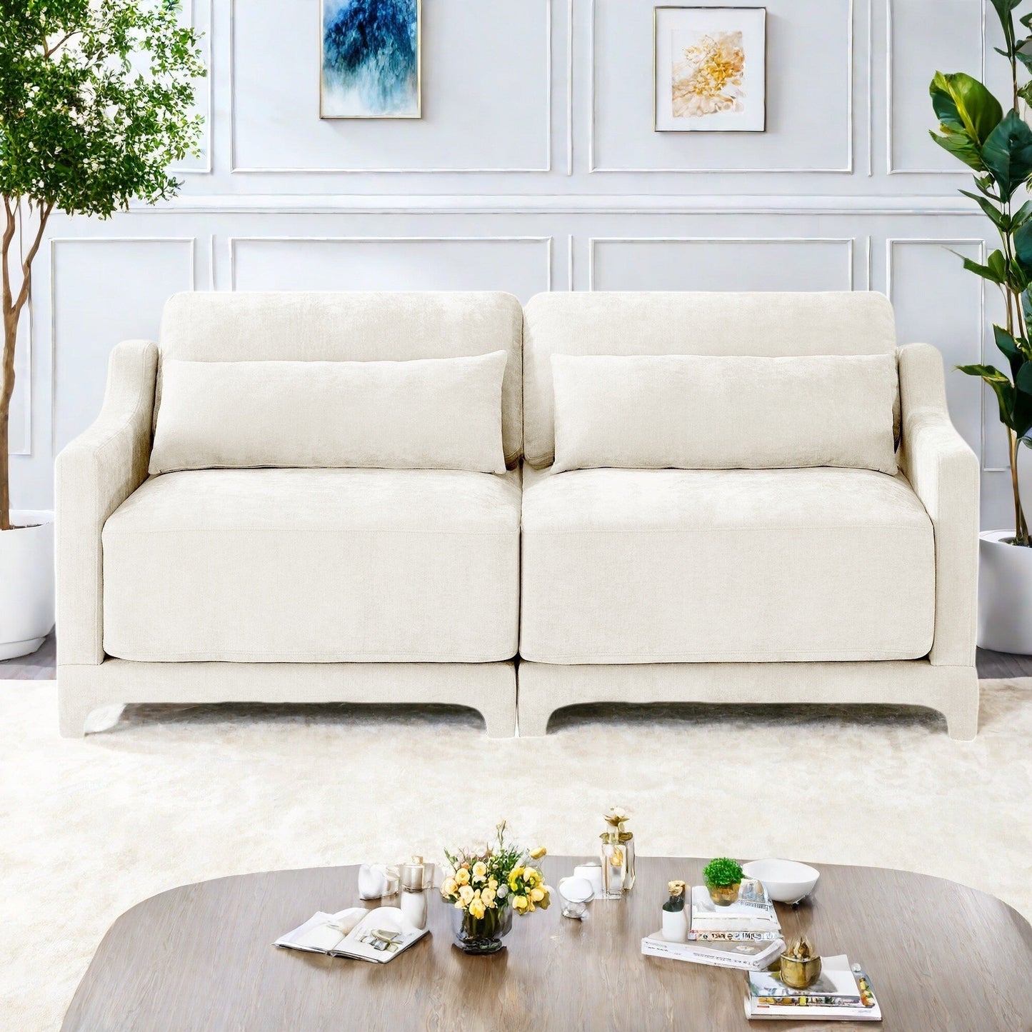 Canapé 3 places en chenille 73,2 avec 2 coussins lombaires pour le salon