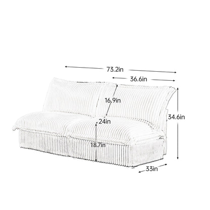 Canapé 3 places sans accoudoirs en velours côtelé 73.2 profond pour salon et chambre