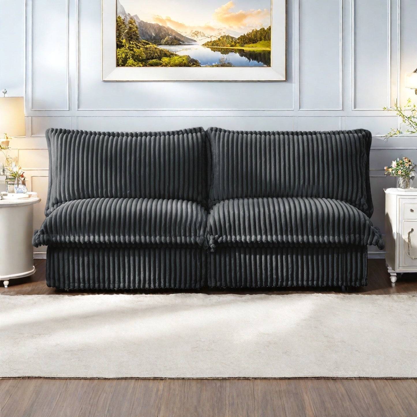 Canapé 3 places sans accoudoirs en velours côtelé 73.2 profond pour salon et chambre