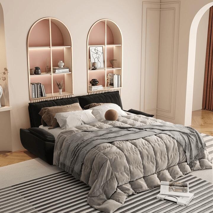 Canapé-lit gigogne Queen 73,2 po, canapé-lit convertible 3 en 1, causeuse-lit multifonction en velours