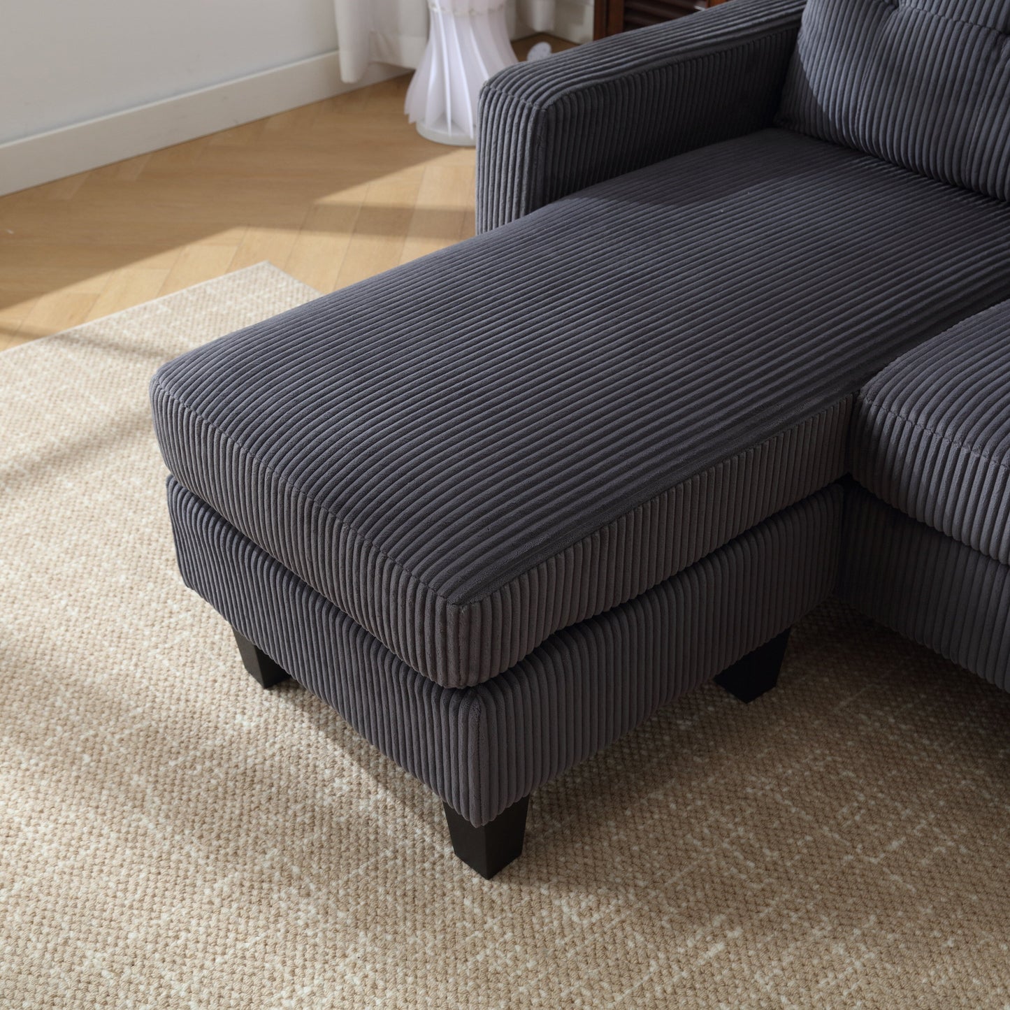 Canapé en L en velours de 73,62 pouces avec méridienne réversible et assemblage facile