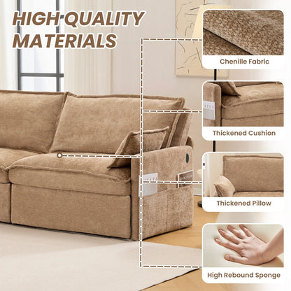 Canapé-lit convertible 3 en 1 en velours côtelé de 73,6 po avec lit gigogne, ports de chargement USB et rangement latéral