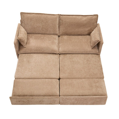 Canapé-lit convertible 3 en 1 en velours côtelé de 73,6 po avec lit gigogne, ports de chargement USB et rangement latéral