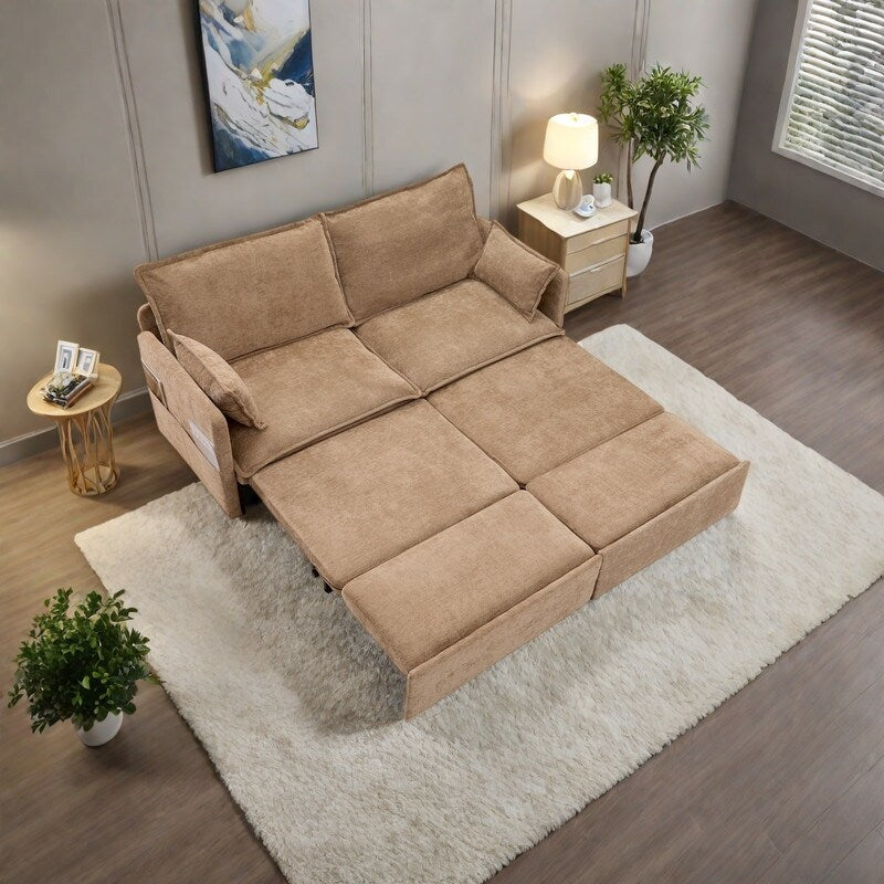 Canapé-lit convertible 3 en 1 en velours côtelé de 73,6 po avec lit gigogne, ports de chargement USB et rangement latéral