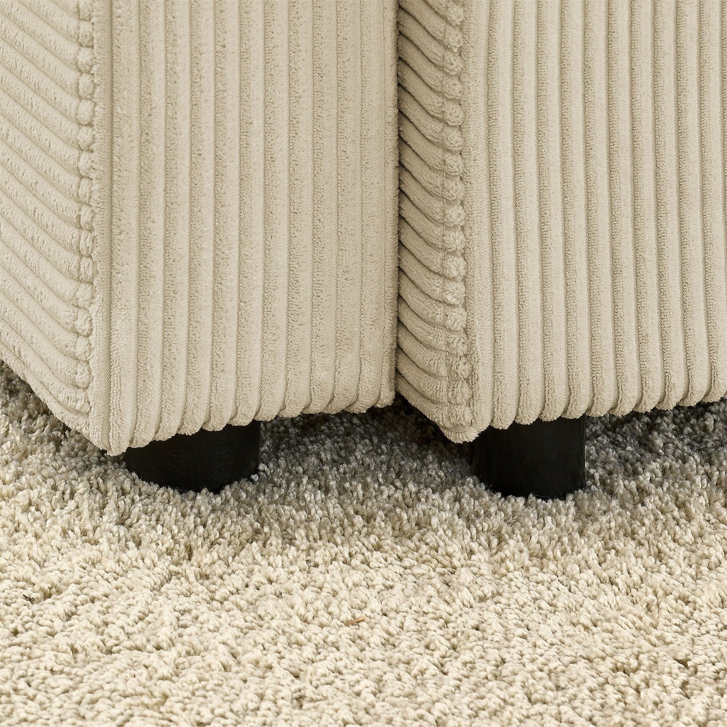 Canapé 2 places moderne en velours côtelé 73, assise profonde avec porte-gobelets et support pour téléphone