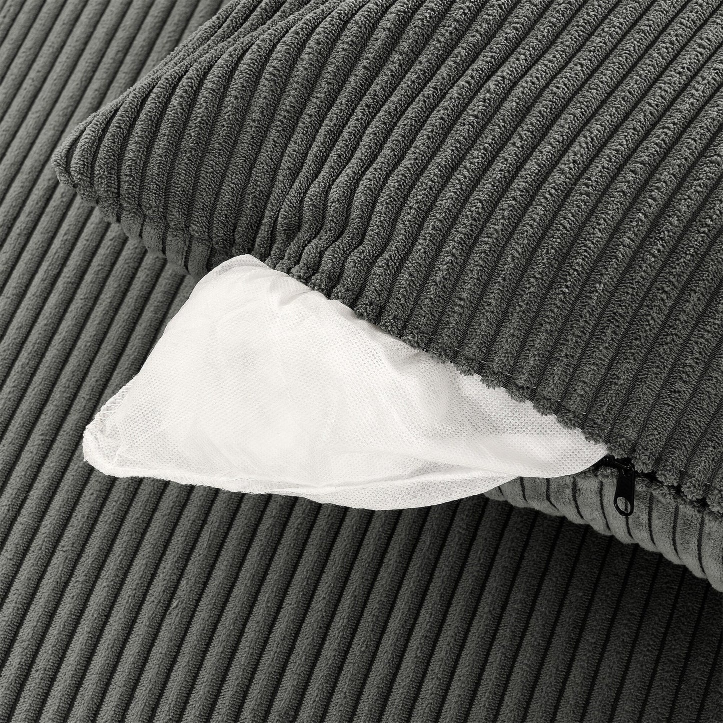 Canapé 2 places moderne en velours côtelé 73, assise profonde avec porte-gobelets et support pour téléphone