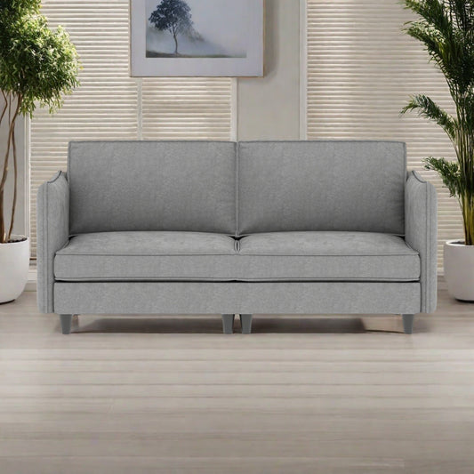 Canapé 3 places en tissu avec ressorts ensachés et structure en bois massif, poches de rangement latérales.