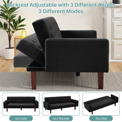 Canapé-lit futon convertible en lin pour une personne (74,41 po) avec dossier réglable (74,41 x 32,68 x 28,94 po)