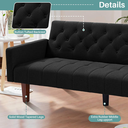 Canapé-lit futon convertible en lin pour une personne (74,41 po) avec dossier réglable (74,41 x 32,68 x 28,94 po)